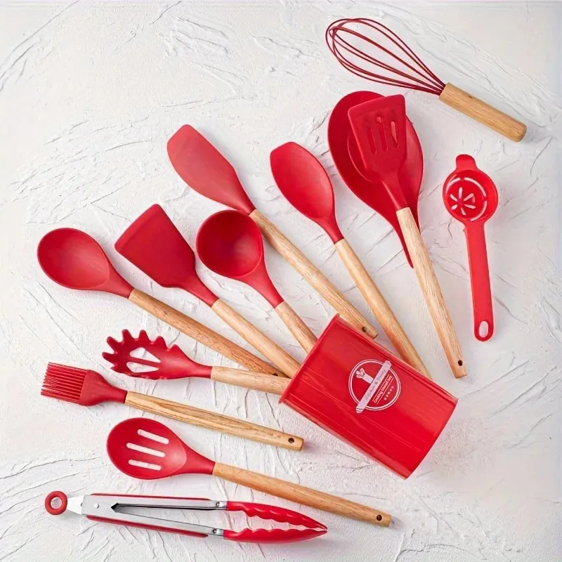 14pcs silicone utensil set with plastic holder — image 11