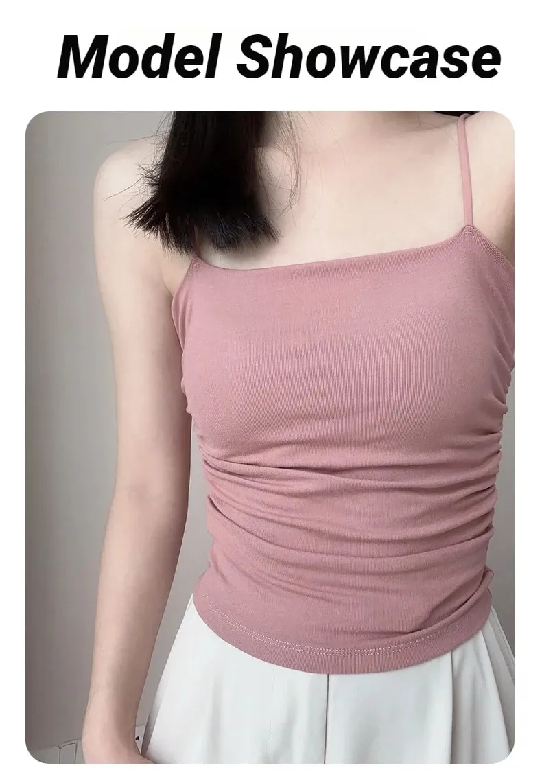 Summer Women Solid Color Crop Camisole Top Sleeveless Skinny Spaghetti Strap Tank Top Ladies Basic Cami Vest — image 9