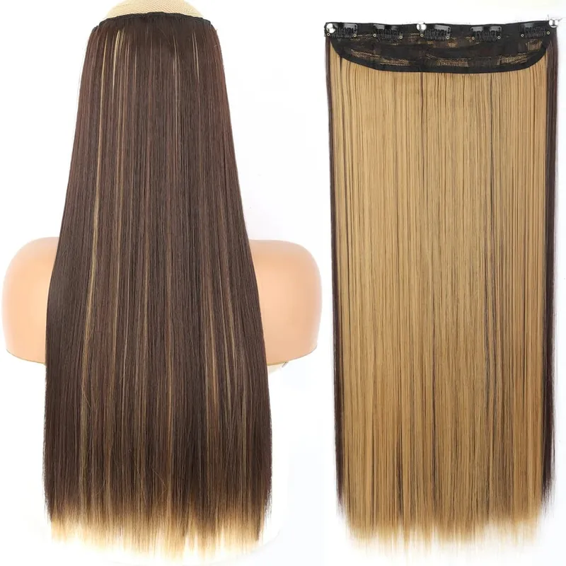 32inch Synthetic Hair Extensions One Piece 5 Clips Long Straight High Temperature Fiber Black Brown Hairpiece — image 15