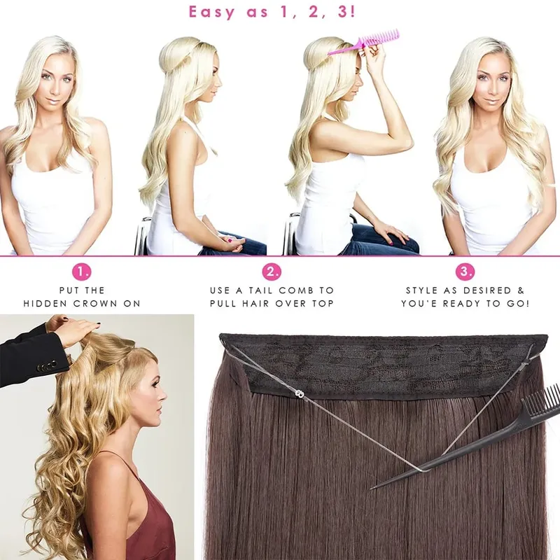 Synthetic No Clip Wave Hair Extensions Hidden Secret False Hairpiece One Piece Fish Line Fake Hair Piece — image 5