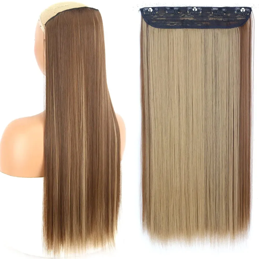 Synthetic 5 Clip In Hair Extensions Long Straight Hairstyle Hairpiece Black Brown Blonde 80CM Fake Hair — image 13