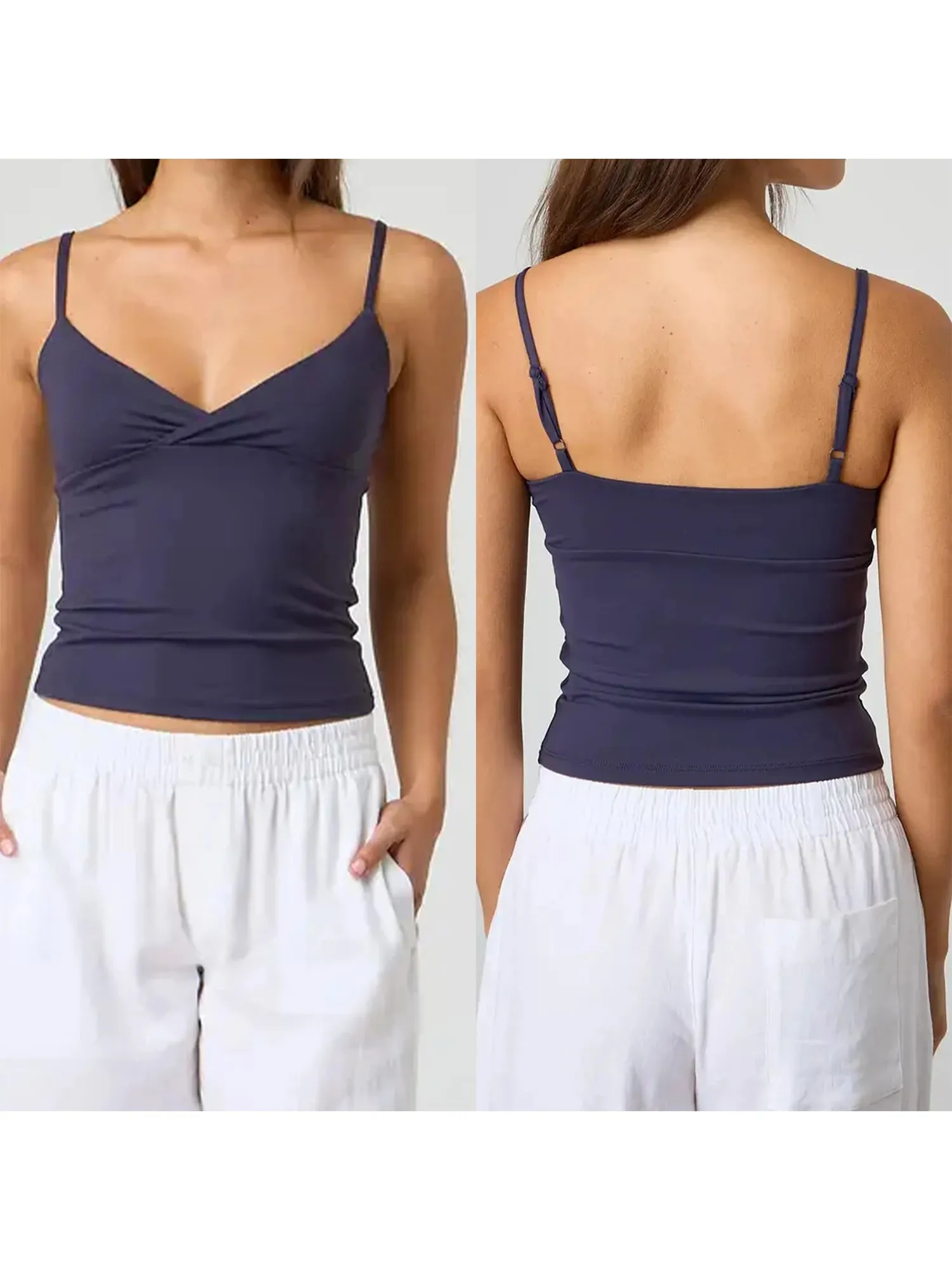 Y2k Clothes Women's Summer Cropped Cami Tops Sleeveless Open Back V Neck Solid Color Slim Fit Tank Tops — image 9