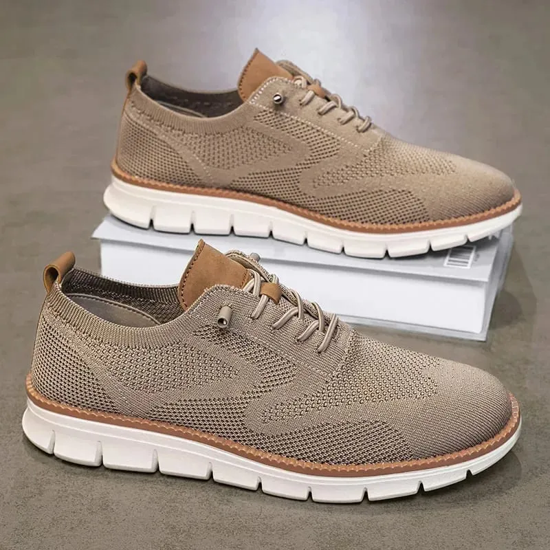 Men Casual Shoes Classic Breathable Brogue Flats Cushioning Color Blocking Design Dress Shoes Versatile Sneakers lightweight — image 3