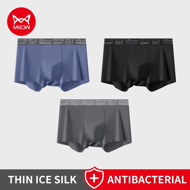 MiiOW 3Pcs Ice Silk Men Underwear Boxers Breathable Ultra-thin Mens Underpants Antibacterial Mens Panties Man Boxershorts Briefs — image 26