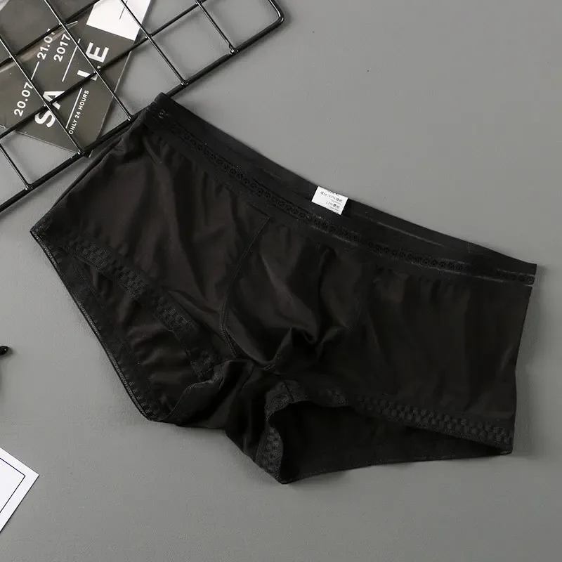 熱い販売アイスシルク男性下着シームレス透明ボクサーパンツ超薄型通気性快適なパンティーパンツ