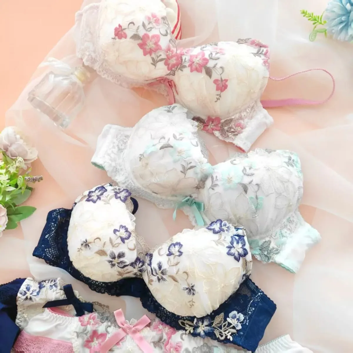 Large steel circle comfortable lingerie with panty suit chicken heart sweet push up thin lace bra set of ladies underwear — image 5