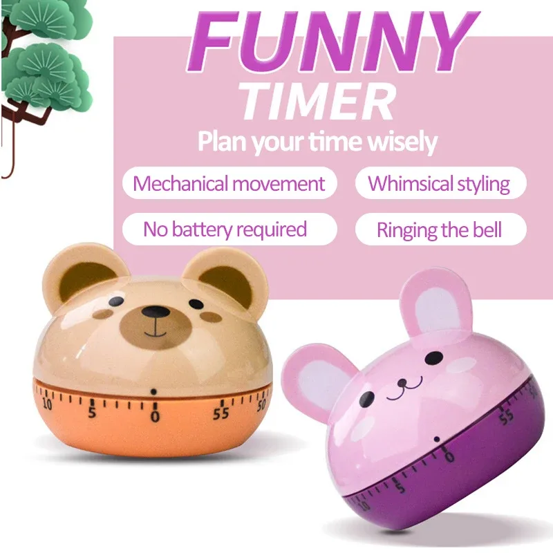 Mechanical Kitchen Timer with Cartoon Animal Pattern Cooking Alarm SCountdown Timer — image 2