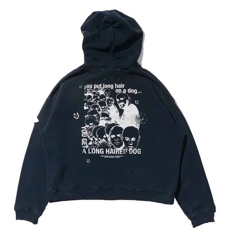 Nieuwe Oversize PALY Hoodies Heren Vrouw Gewassen Zwart Beschadigd Beste kwaliteit Casual Vintage Vest Zip Sweatshirts