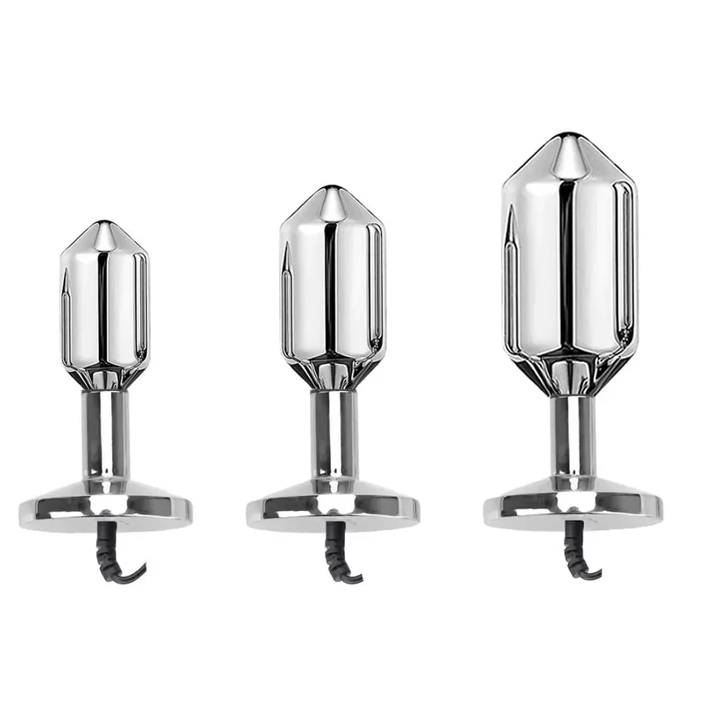 Bi-polar Electro Shock Anal Butt Plug Set Small Medium Large Metal Anal Beads Electric Shock Stimulation Sex Toy — image 3
