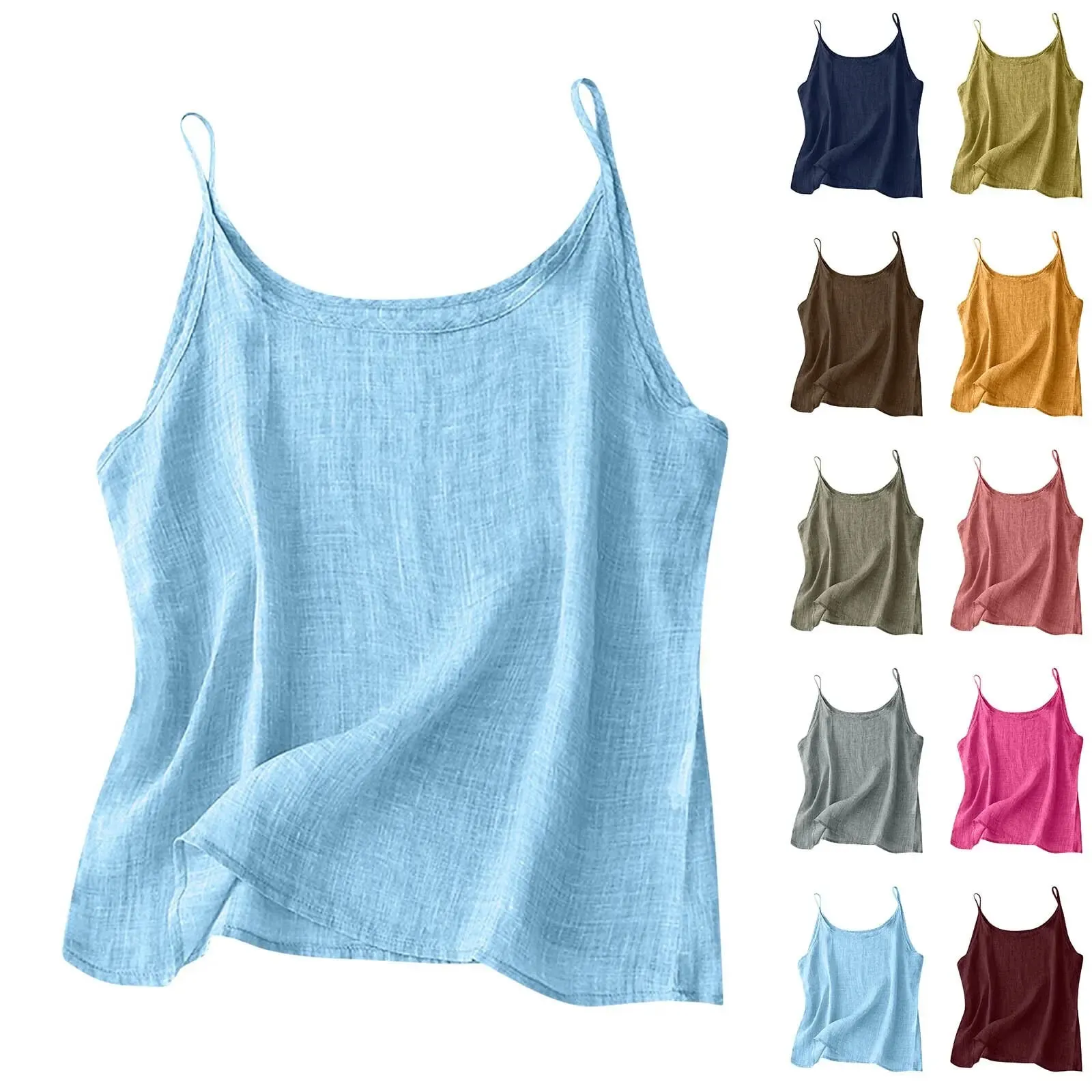 Vintage cotton and linen small camisole female summer thin bottoming vest loose thin cotton linen inner tops — image 2
