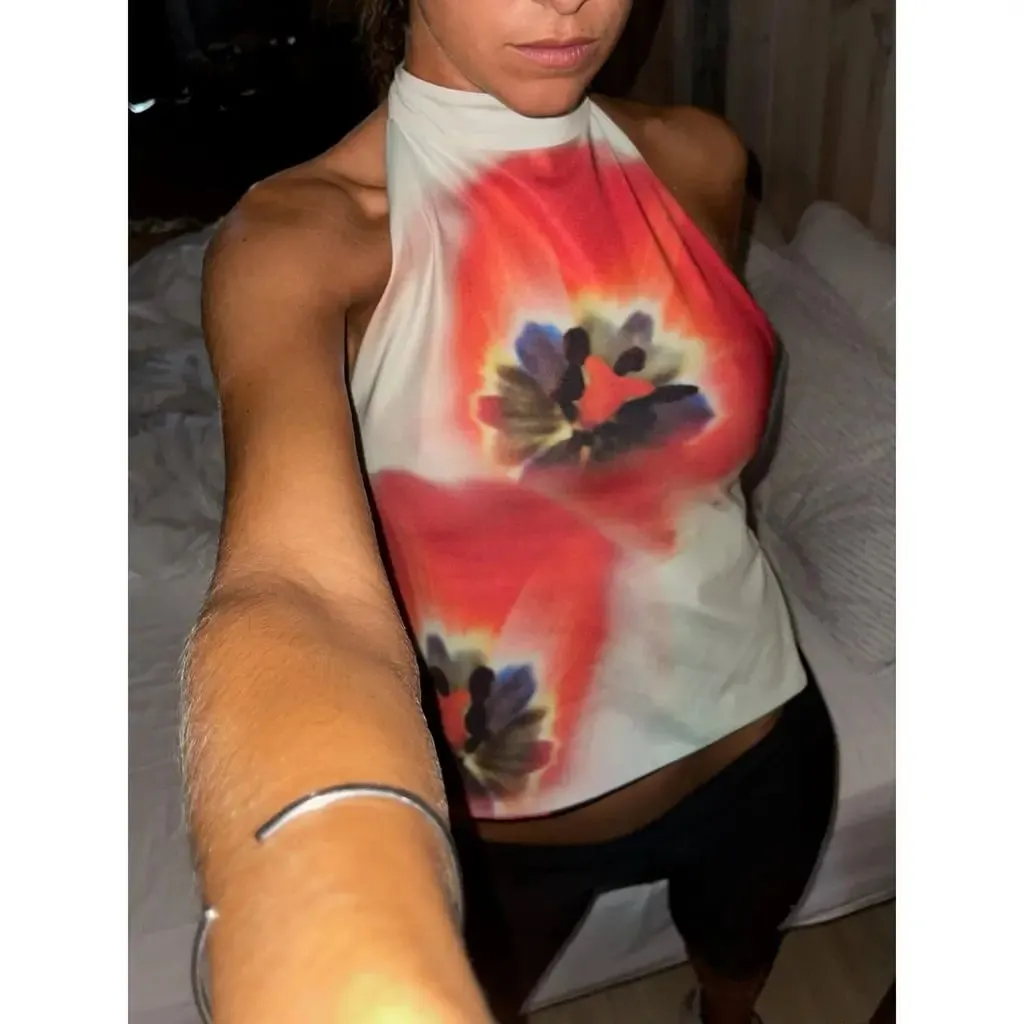 Combhasaki Women's Y2K Button Closure Halter Neck Crop Tops Sleeveless Backless Aesthetic Dots/Tie-dye Flower Print Summer Vests — image 6