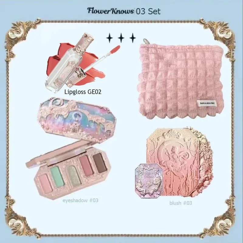 Flower Knows Makeup Full Set Moonlit Mermaid Eye Shadow Palette Matte Blush And Lipgloss Flowerknows Kit Makeup Bag for women — image 10