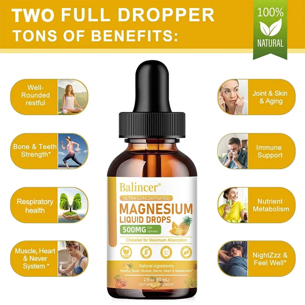 Magnesium Glycinate Liquid Drops 500mg Complex Supplement para sa Sleep Nerve Energy Muscle Bone Calm & Digestion 2 Fl Oz — image 2