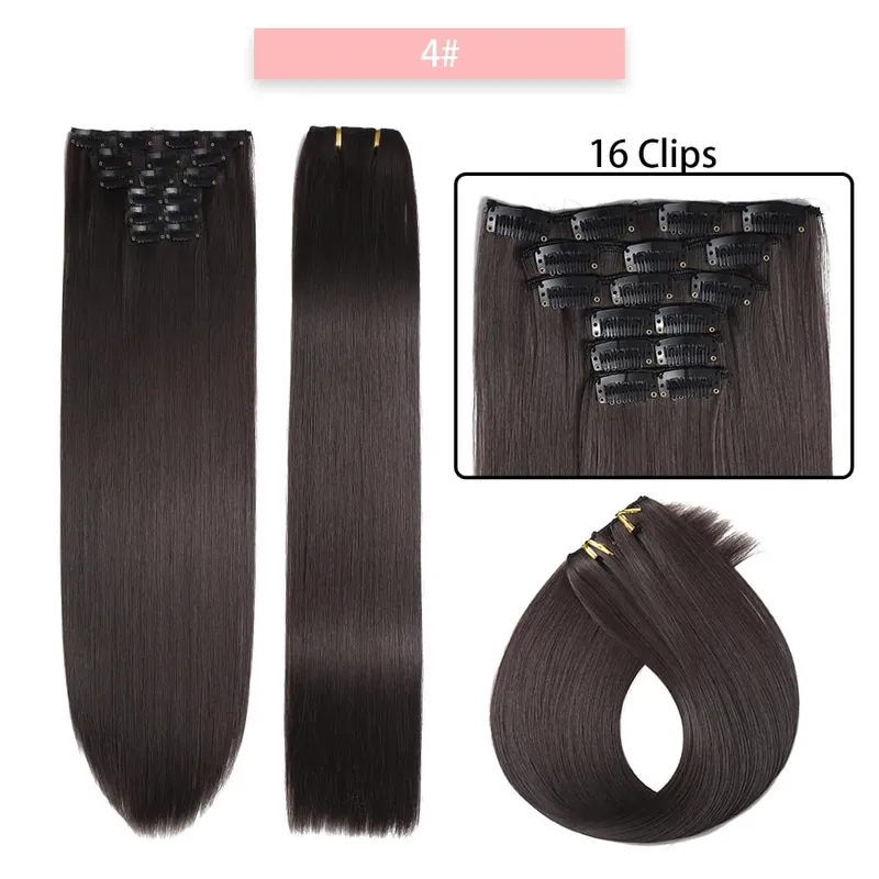 24Inchs 16 Clips in Synthetic Hair Extensions Long Straight Hairstyle Synthetic brown Black Hairpieces Heat Resistant False Hair — image 12