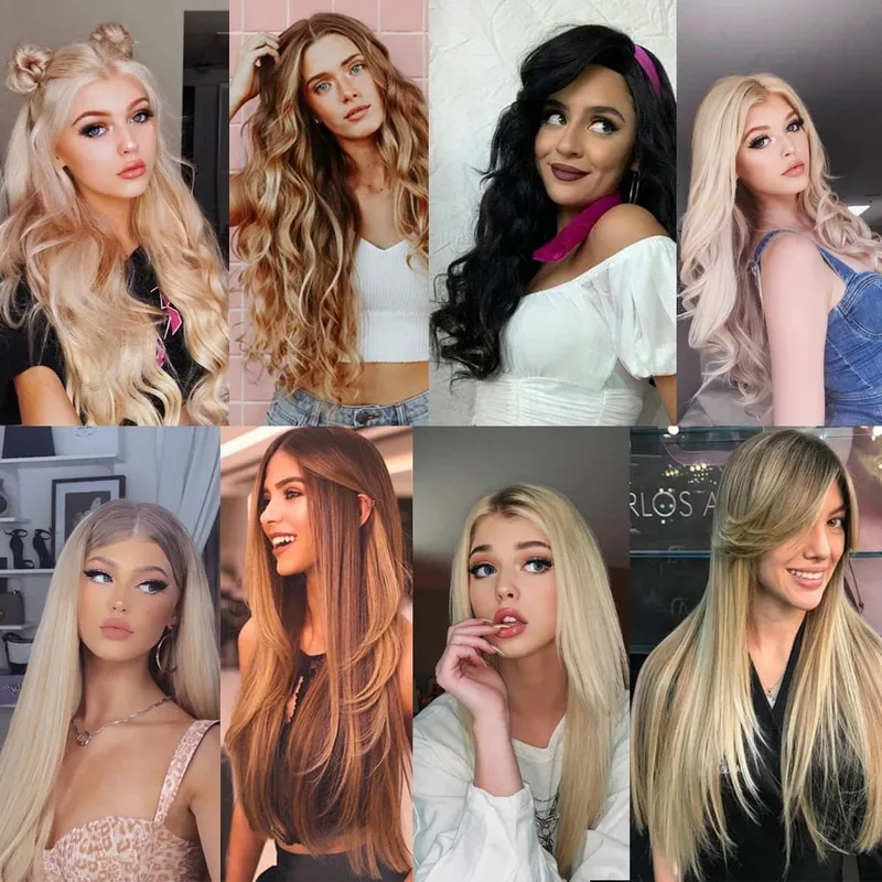 Bez klipů Dlouhé vlnité Prodlužování vlasů Neviditelný drát Skrytá rybí vlasec Kousek umělých vlasů Syntetický přírodní černý blond 16”22”32” — image 6