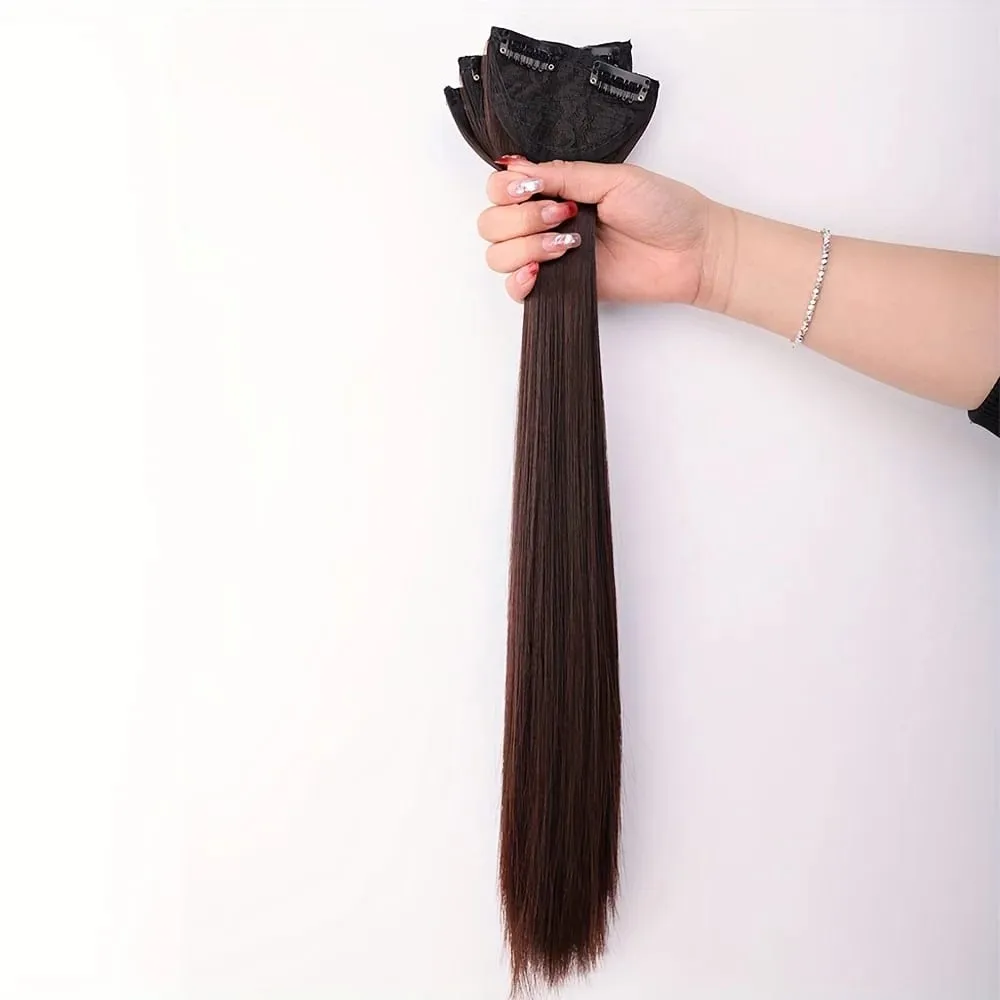 3pcs Set Clip In Hair Extensions Natural Straight 20Inch Synthetic Hairpieces Black Brown Dark Brown Thick Hair For Women Girls