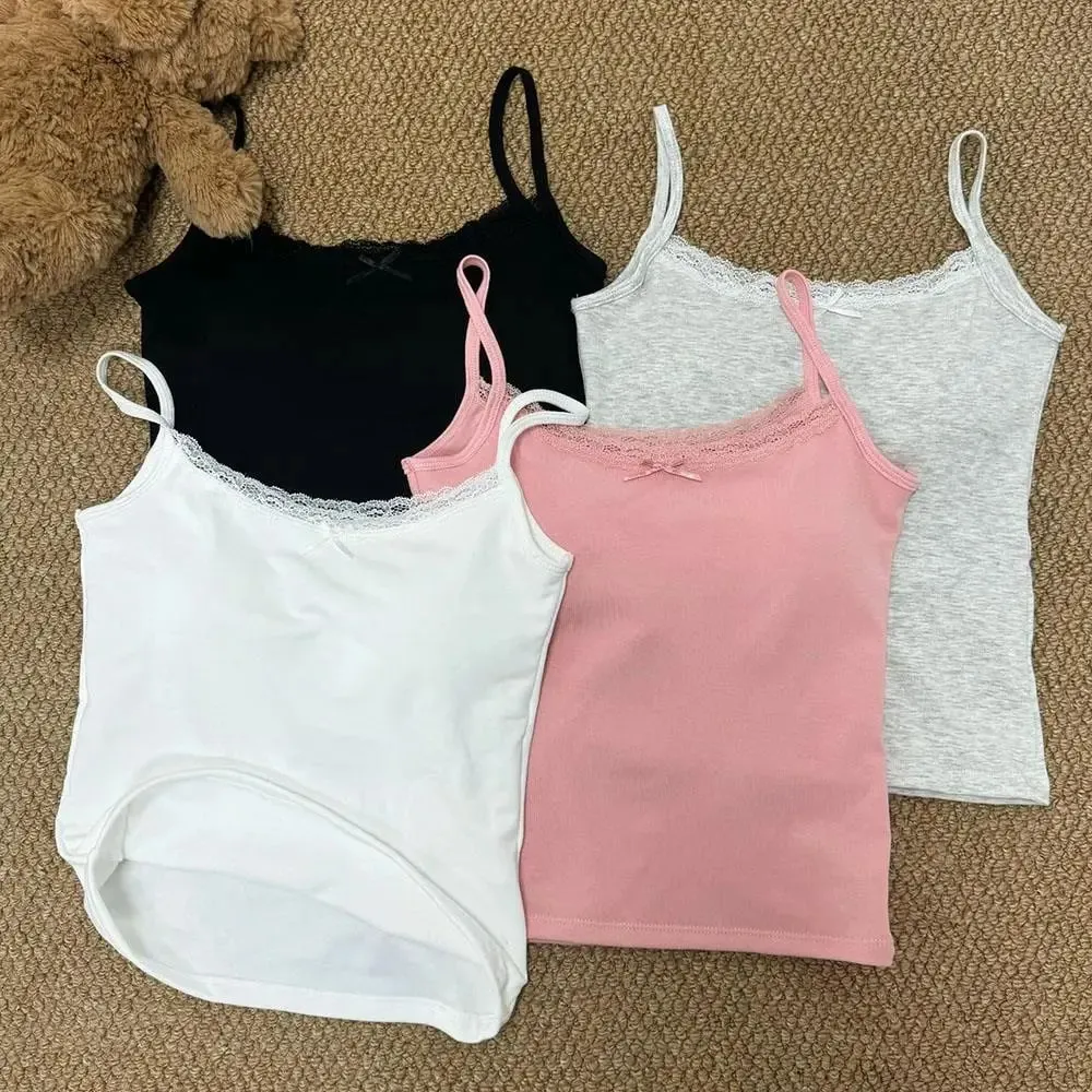Lace Undershirt With Bra Pads Sweet Underwear Beauty Back Strappy Tank Tops Slim Inner Wear Summer Women's Outside Versatile — image 6