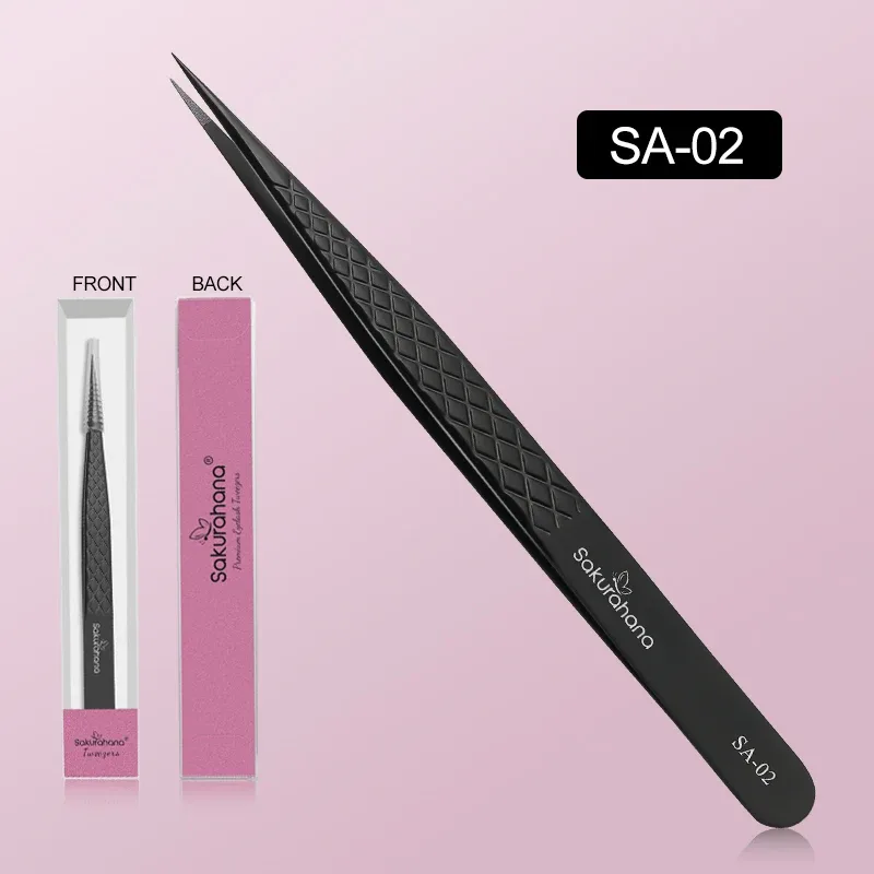 Professional Eyelash Tweezers Black Fiber Tip For Lash Extensions Mega Volume Mink Lashes Tool Makeup Artist Kit