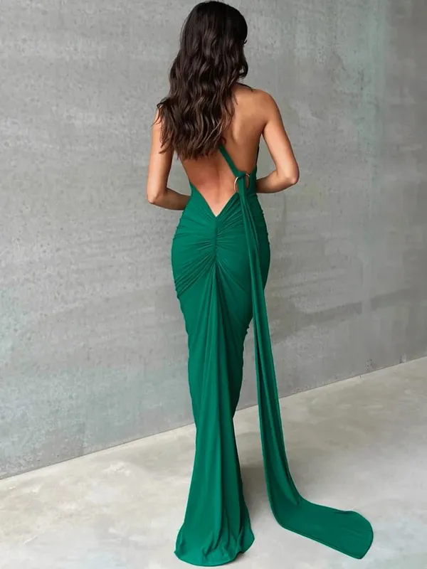 Hugcitar One Shoulder Rygløs justerbar tørklædeløkke Ruched Sexet Maxikjole 2025 Kvinder Elegant Y2K Streetwear Festival Outfit — image 15