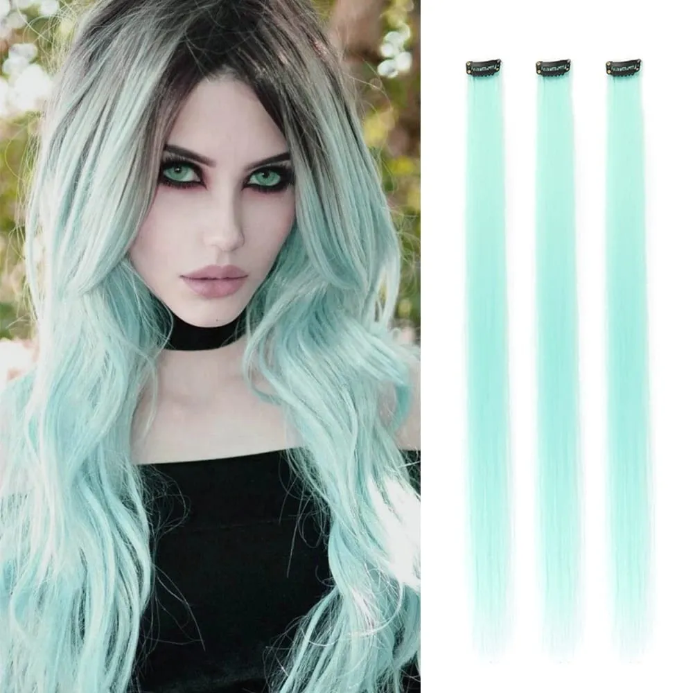 22 inches Colored Party Highlights Clip in Hair Extensions for Girls Multi-colors Straight Hair Synthetic Hairpieces — image 14