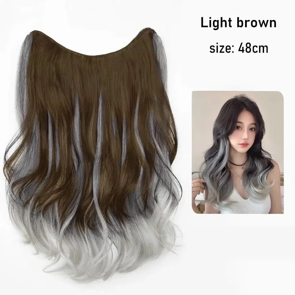 Synthetic 5 Clip 50cm Colored Hair Extensions Water Wave Wig Pink Wig Gray Wig Clip on Hair Extensions Christmas