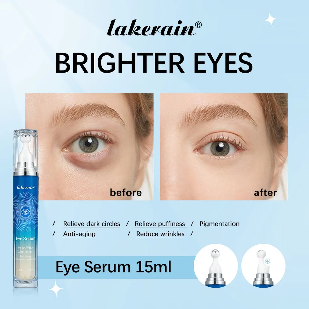 5% Caffeine Eye Serum with 360° Massage Ball Under Eye Roller Cream for Dark Circles and Puffiness Reduce Wrinkles Fine Lines