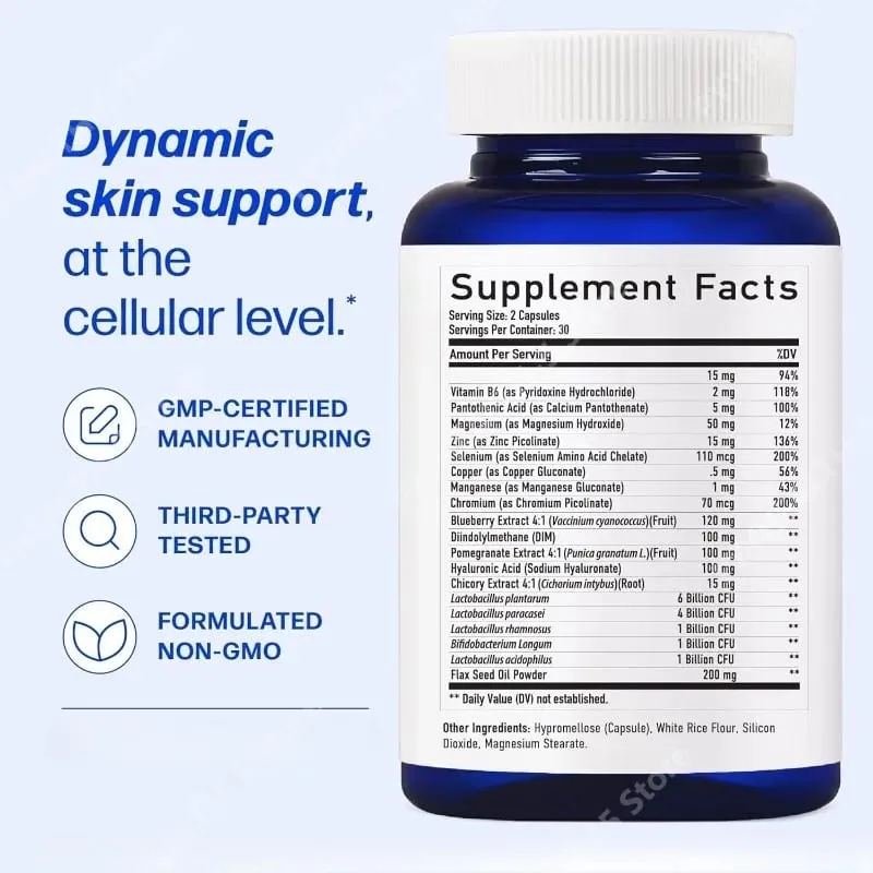 Clear³ Skin Support Supplement with DIM Probiotics & Zinc – Healthy Skin & Gut Nutritional Support 60 Capsules