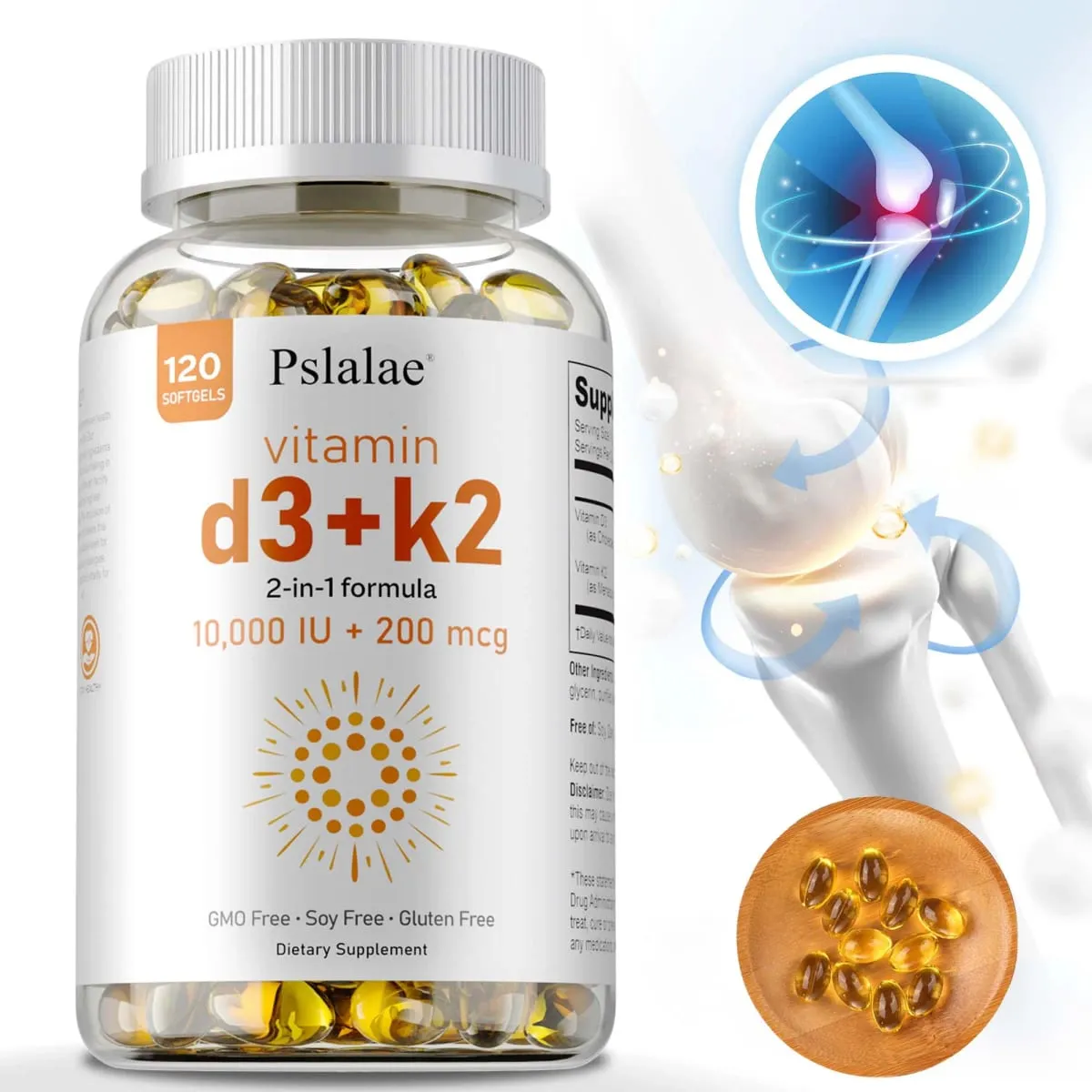 Vitamin D3 + K2 - Improves Calcium Metabolis Healthy Bone & Muscle Function Health Support Heart Joint Immune System Health — image 1