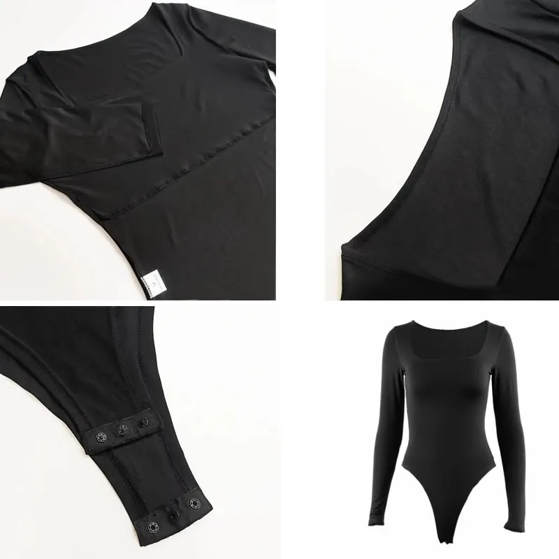 Long Sleeve Bodysuits Spring 2025 Square-Cut Collar Solid Bodycon Elastic Romper Sexy Y2k Women Clothing Fashion Club Party 2520 — image 5