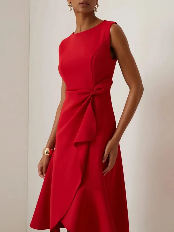 Women Sleeveless Solid Color Round Neck Midi Dress Elegant Slim Fit Formal Party Outfit Fashion 2025 New Arrival — image 11