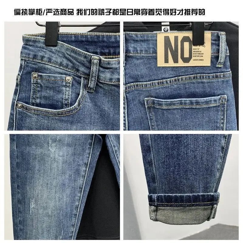 High Quality Fashion Luxury Harajuku Spring and Autumn Casual Blue Slim Jeans for Men New Pencil Pants Design 2024 Denim Jeans — image 2