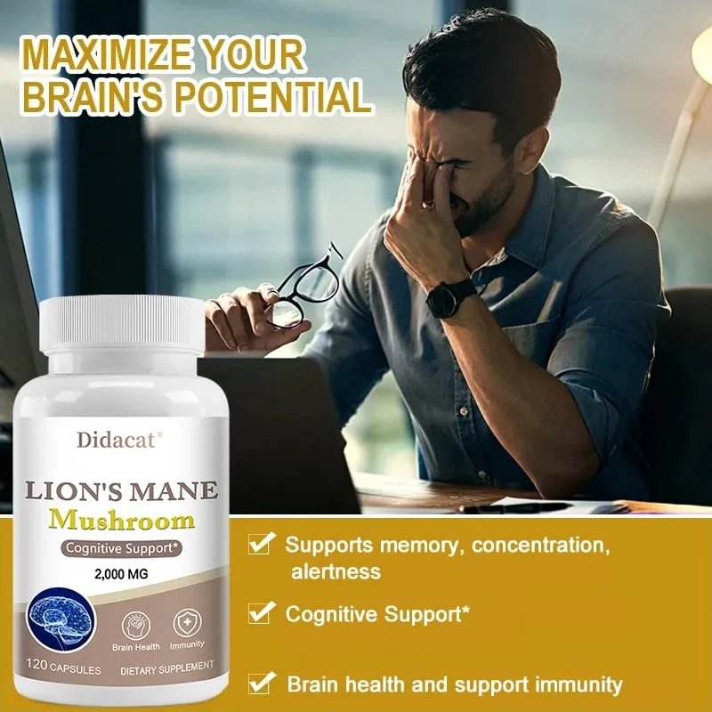 Lions Mane Brain & Focus Supplement - Mushroom Powder Extract Capsules - Non-GMO & Gluten Free to Improve Cognitive Health — image 6