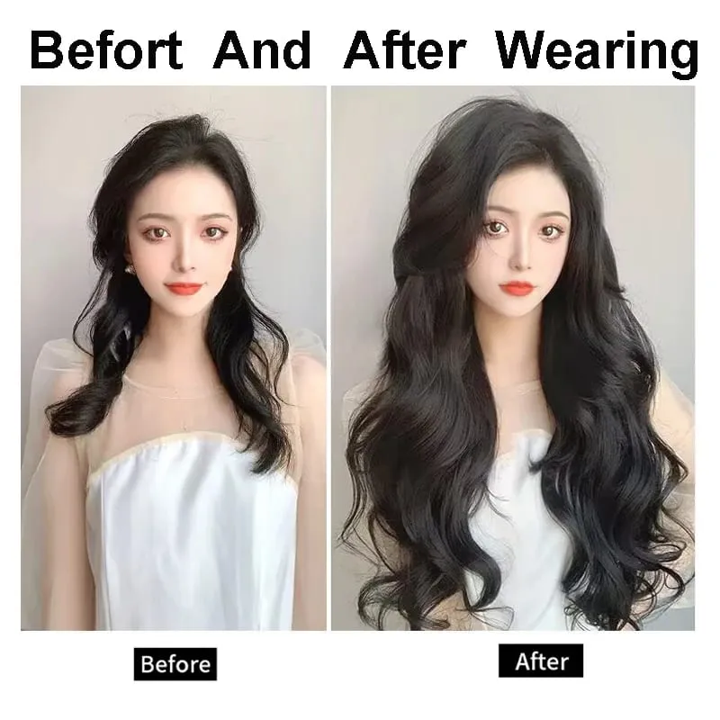 22Inch Synthetic V-shaped 4 Clips One Piece Long Curly Water Wave Clips In Hair Extensions Hair Pieces For Women — image 5