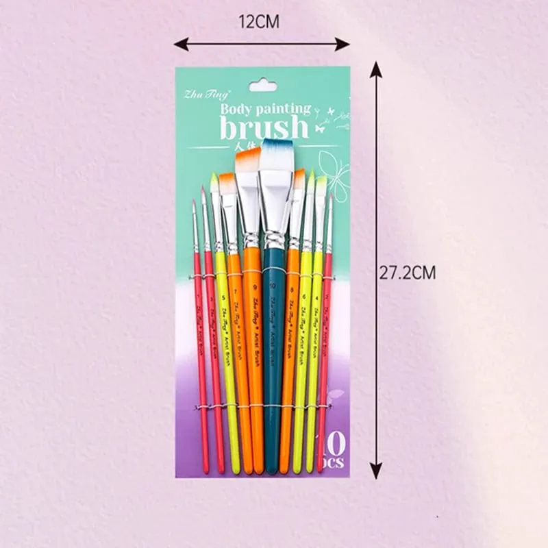 10pcs Professional Face Painting Brushes Set Nylon Bristles for Stage Makeup Petal Dome Tips Art Makeup Tool — image 8