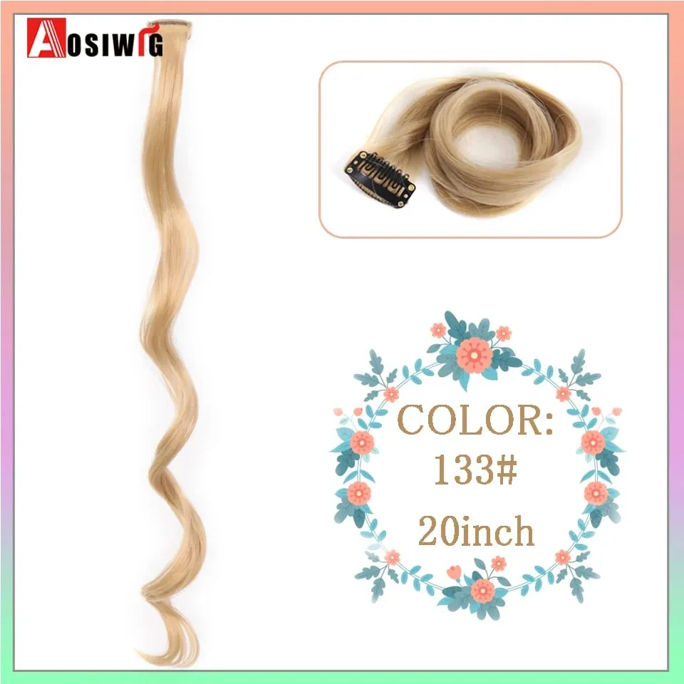 22" Synthetic Long Straight Rainbow Highlight Colored Hair Extensions Clip In One Piece Ombre Pink Purple Green Yellow For Wome — image 22