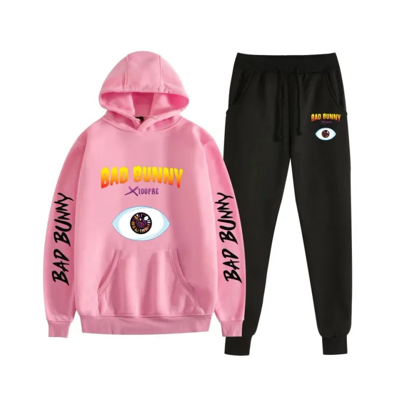 Costume Harajuku confortable imprimé mauvais lapin, sweat-shirt et pantalon de survêtement pour femmes, sweat à capuche + pantalon, ensemble 2 pièces pour garçons/filles — image 18