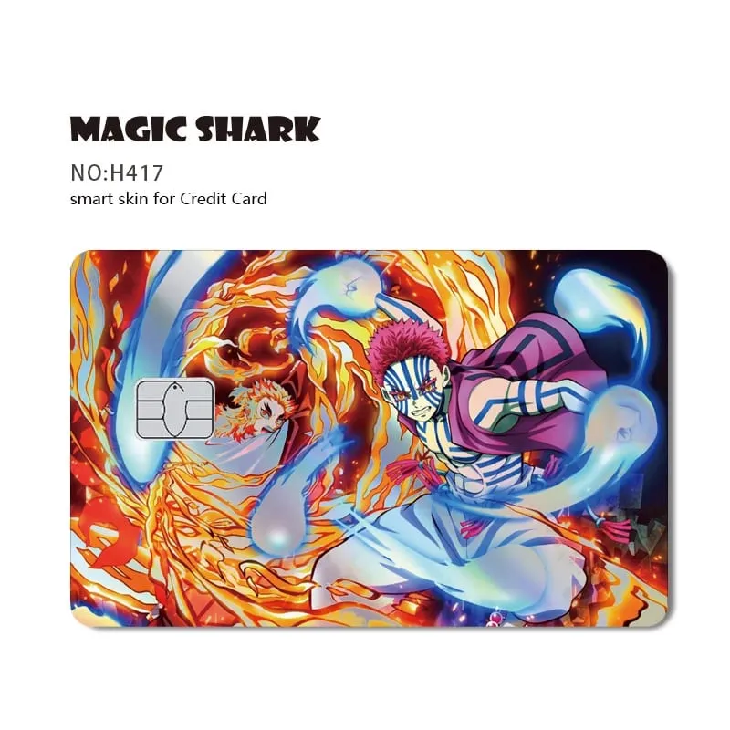 Magic Shark Demon Slayers Anime Cool Shinny Holographic Laser Skin Cover Sticker Film for Debit Credit Card