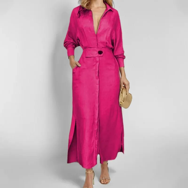 Women's Dress Autumn New Fashion Elegant Long Sleeve Leisure Solid Color V Neck Sexy Ladies Shirt Dresses Commuting Streetwear — image 13