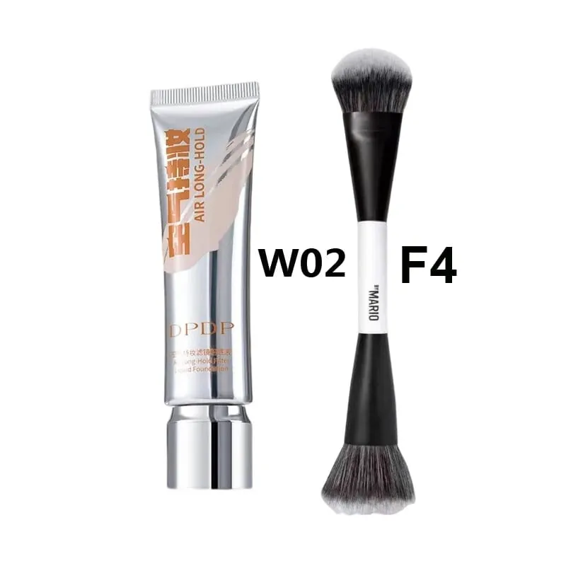 30ml DPDP Long-wear Liquid Foundation + F4 Dual-ended Foundation Makeup Brush Set Long Lasting Coverage Base Cosmetic Applicator