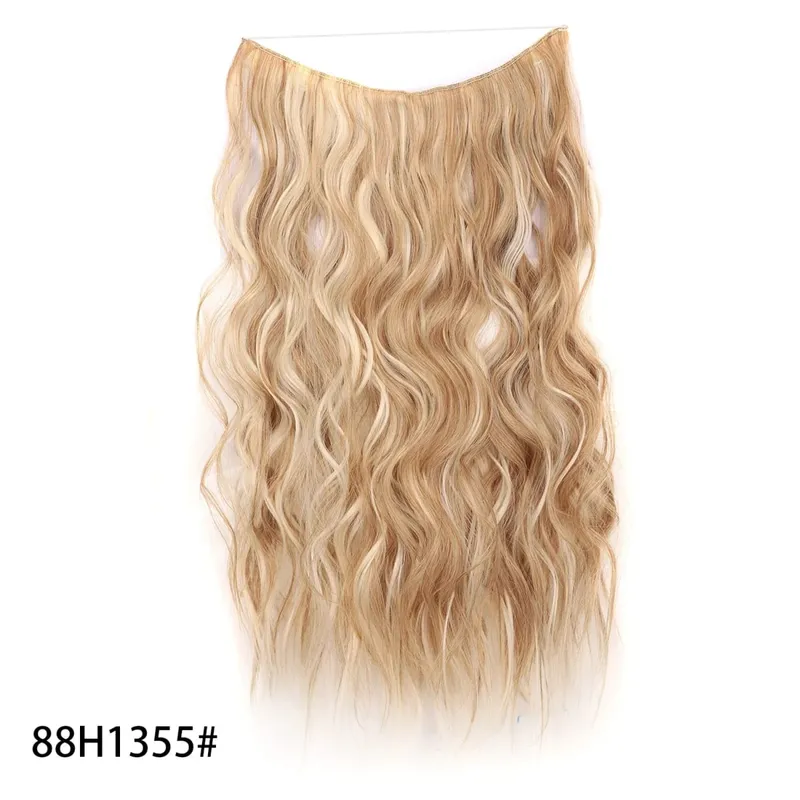 Synthetic Invisible Wire Hair Extensions Long 4 Clips In Wave Curly Hairpiece For Women 20Inch Secret Fish Line Hair Extensions — image 17