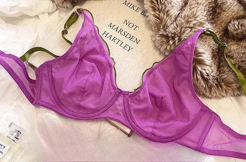 Bra Minimiser Perancis Canggih Set Lingerie Jaring Tanpa Bantalan Dukungan Underwire Cangkir Segitiga untuk Set Celana Dalam MOYISU Payudara Besar — image 18