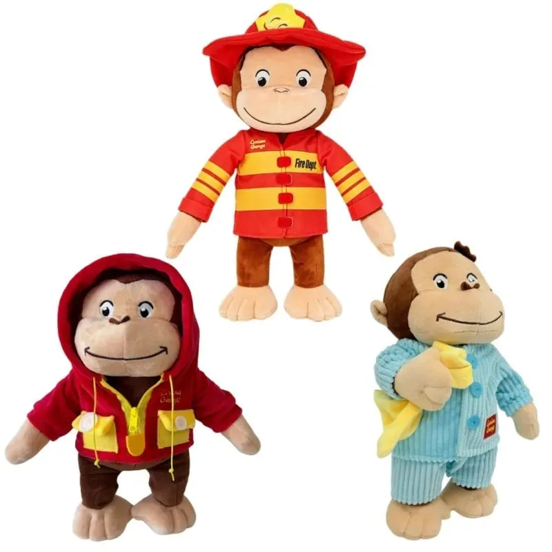 New Anime Fire Dept Firefighter Curious George Plush Cute Baby Curious George Monkey Plush Soft Animals Plushie Pillow Doll Toy