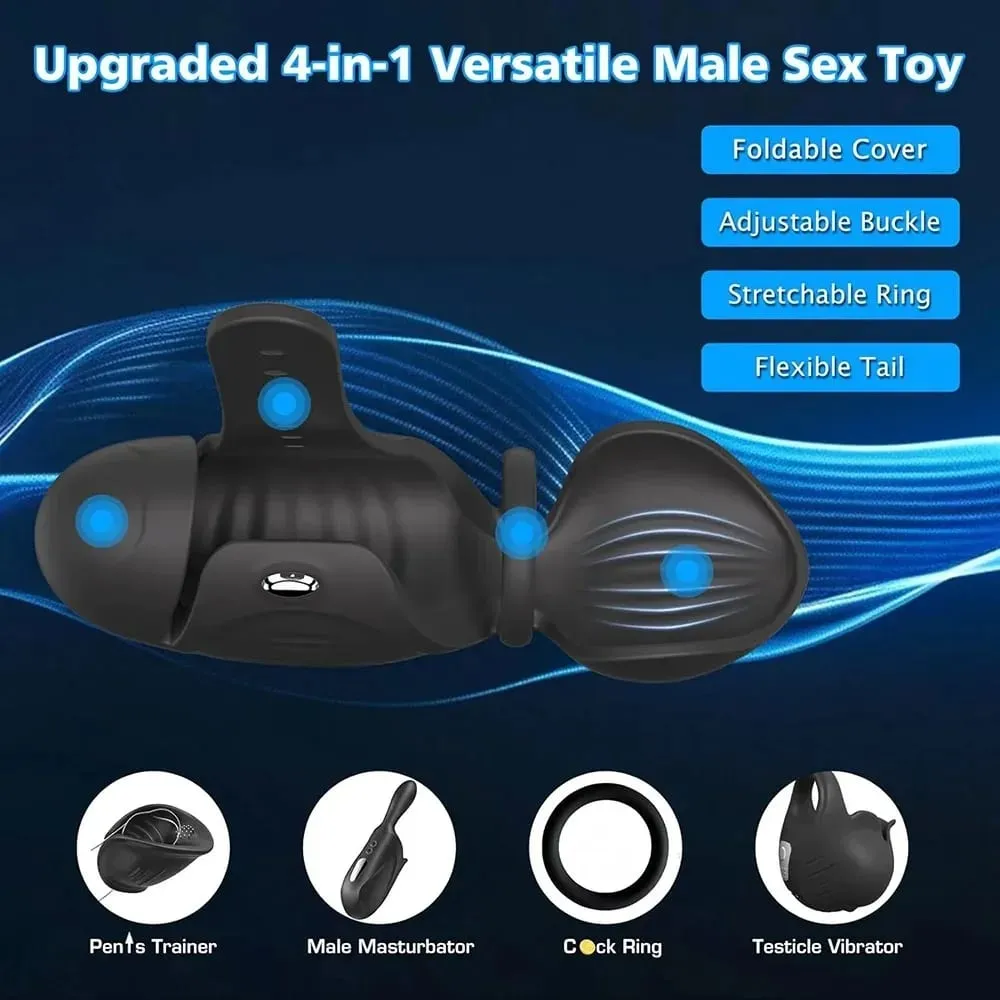 4-in-1 Adjustable Male Masturbator Penis Vibrator Trainer Penis Exerciser Stroker with Cock Ring Testicle Masturbators Sex Toys — image 3