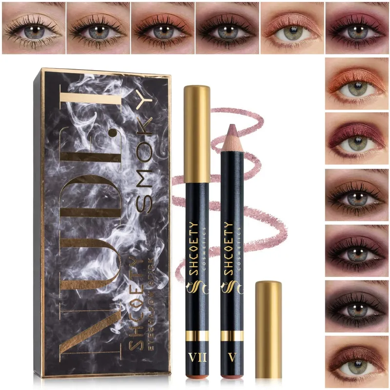 wooden pole 12-color pearlescent eyeshadow pen set non-smudged eyeliner pen with pencil sharpener lying silkworm pen