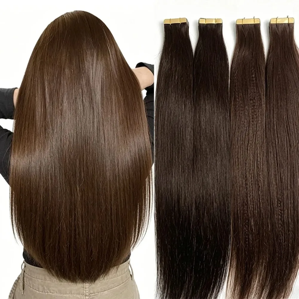 Tape In Real Human Hair Extensions Straight 18 24 Inch 1B Natural Black 50g/pack Color Invisible Seamless Skin PU Weft Tape Ins Extension For Women — image 9
