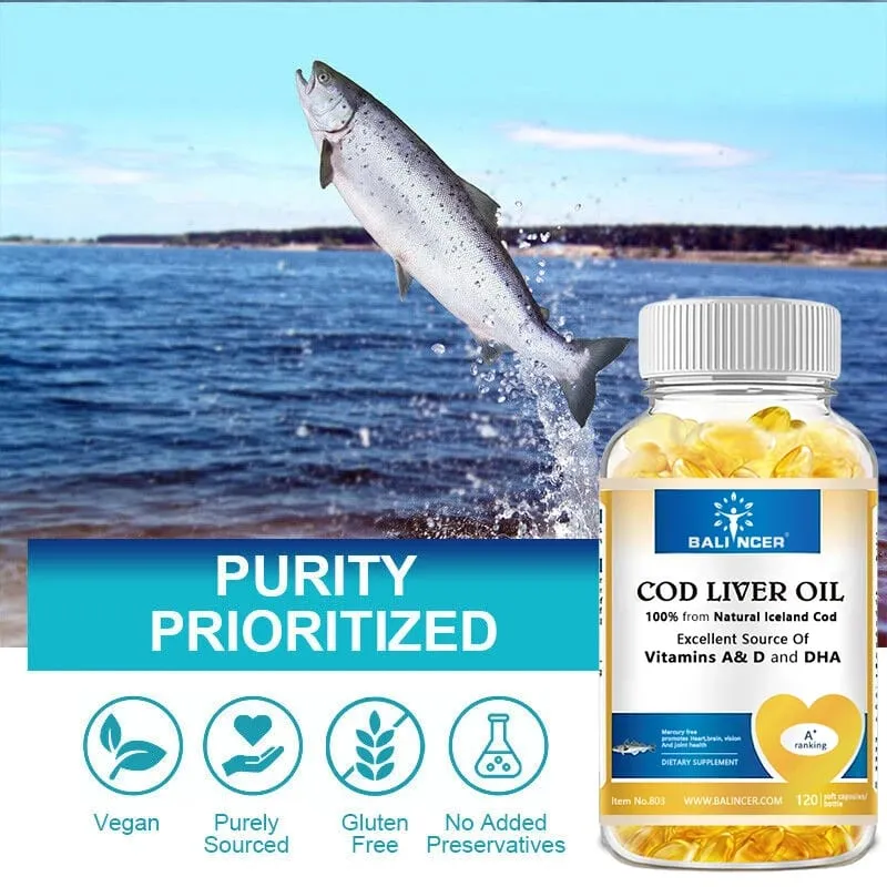 Cod Liver Oil Capsules Rich in Vitamin A D and DHA Help Maintain Healthy Skin Strong Brain and Bones and Improve Memory — image 2