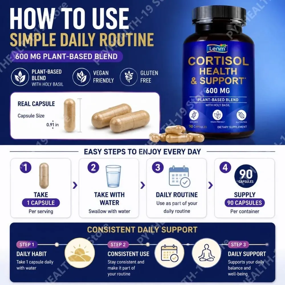 Lenm Cortisol Health Support Capsules Ashwagandha Rhodiola Holy Basil L-Theanine Para sa Stress Balance at Relaxation Adult 90 Count — image 5