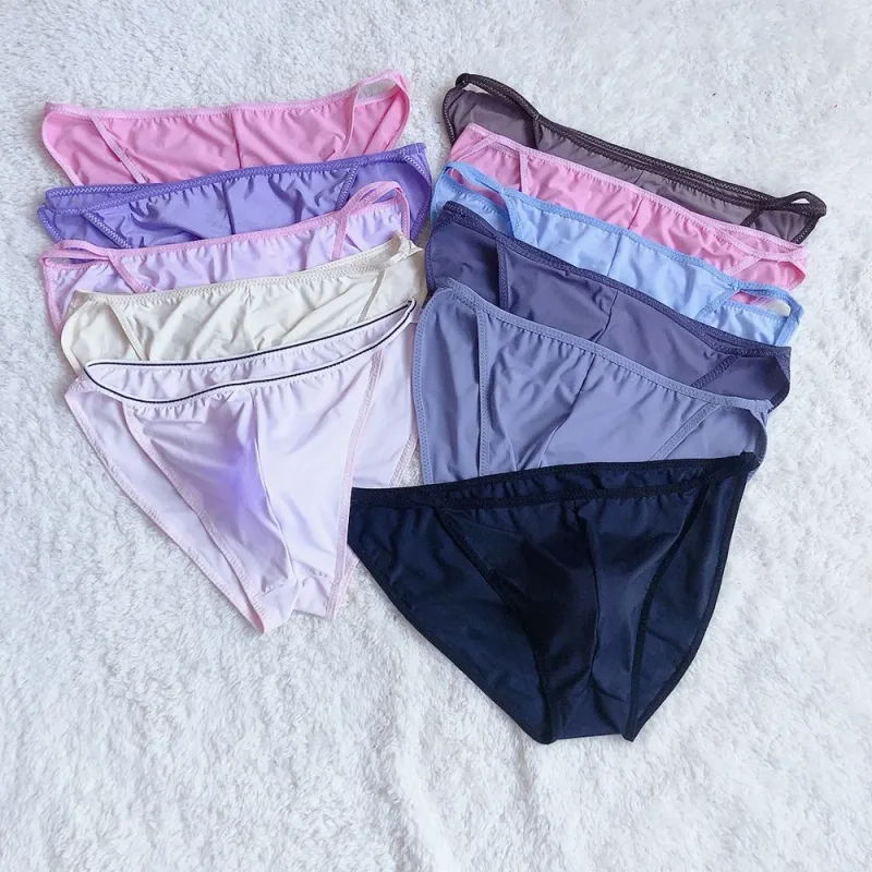 New Men Erotic Breathable Soft Ice Silk Baggy Sheer Bulge Pouch Bikini Thongs Briefs Underpants Solid Men's Underwear Thongs — image 2