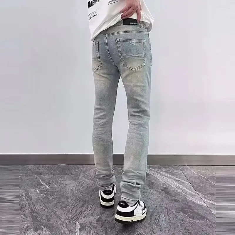 Fashionable Luxury Clothing Ripped Distressed Retro Spring and Autumn Denim Jeans for Men Slim Fit Casual Pants Cotton Trousers — image 2