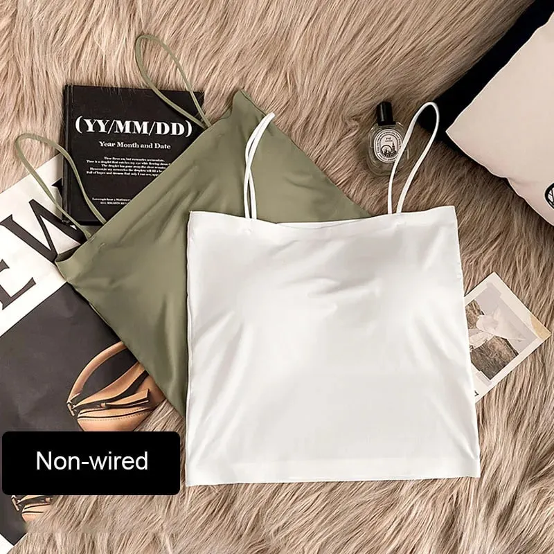 2PCS/Lot Ice Silk Beauty Back Camisole Top For Women with Chest Pad Fixed Cup Inner Wear Outer Wear Summer Female Bandeau — image 8